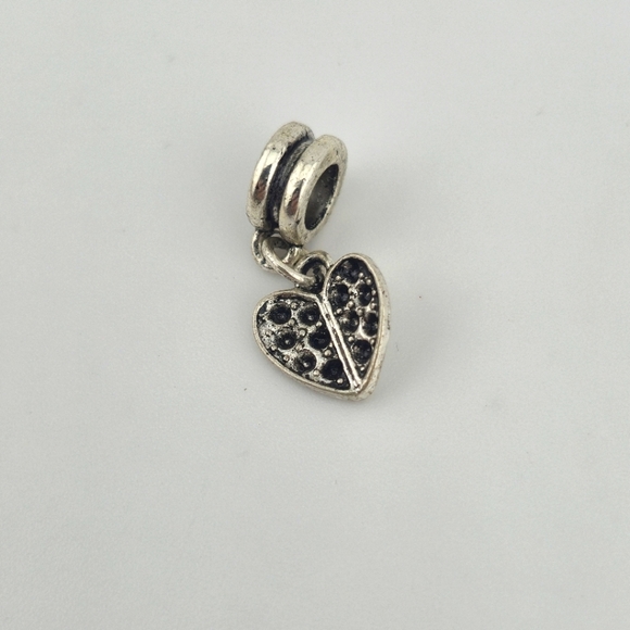 Silver Tone Dangle Heart European Charm Bead with Black Crystal Accents - Picture 1 of 4